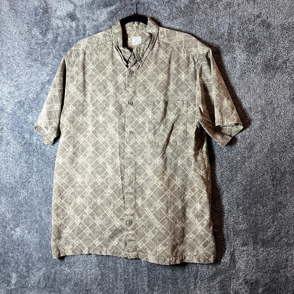 Columbia Shirt Mens XL Brown Beige Diamond Geometric Button Up Casual Cotton